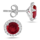 1.00 Carat Ruby and Diamond Stud Earrings in 14K White Gold