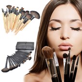Jeune Six 24-Piece Makeup Brush Set in Your Choice of Natural Wood or Black Lacquered Wood