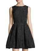 Max Studio Flower-Design Cloque Dress, Black