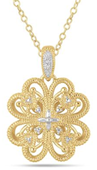 Diamond Filigree Engraved Pendant in 18K Gold Plated Sterling Silver