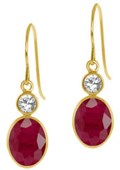 4.00 Ct Oval Natural Red Ruby 14K Yellow Gold Earrings