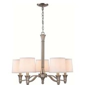 5-Light Brushed Nickel Chandelier with White Fabric Shades