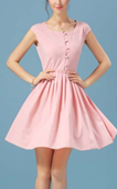 Pink With Buttons Vintage Chiffon Pleated Dress
