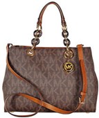 Michael Kors Cynthia Medium PVC Logo Satchel Handbag in Brown